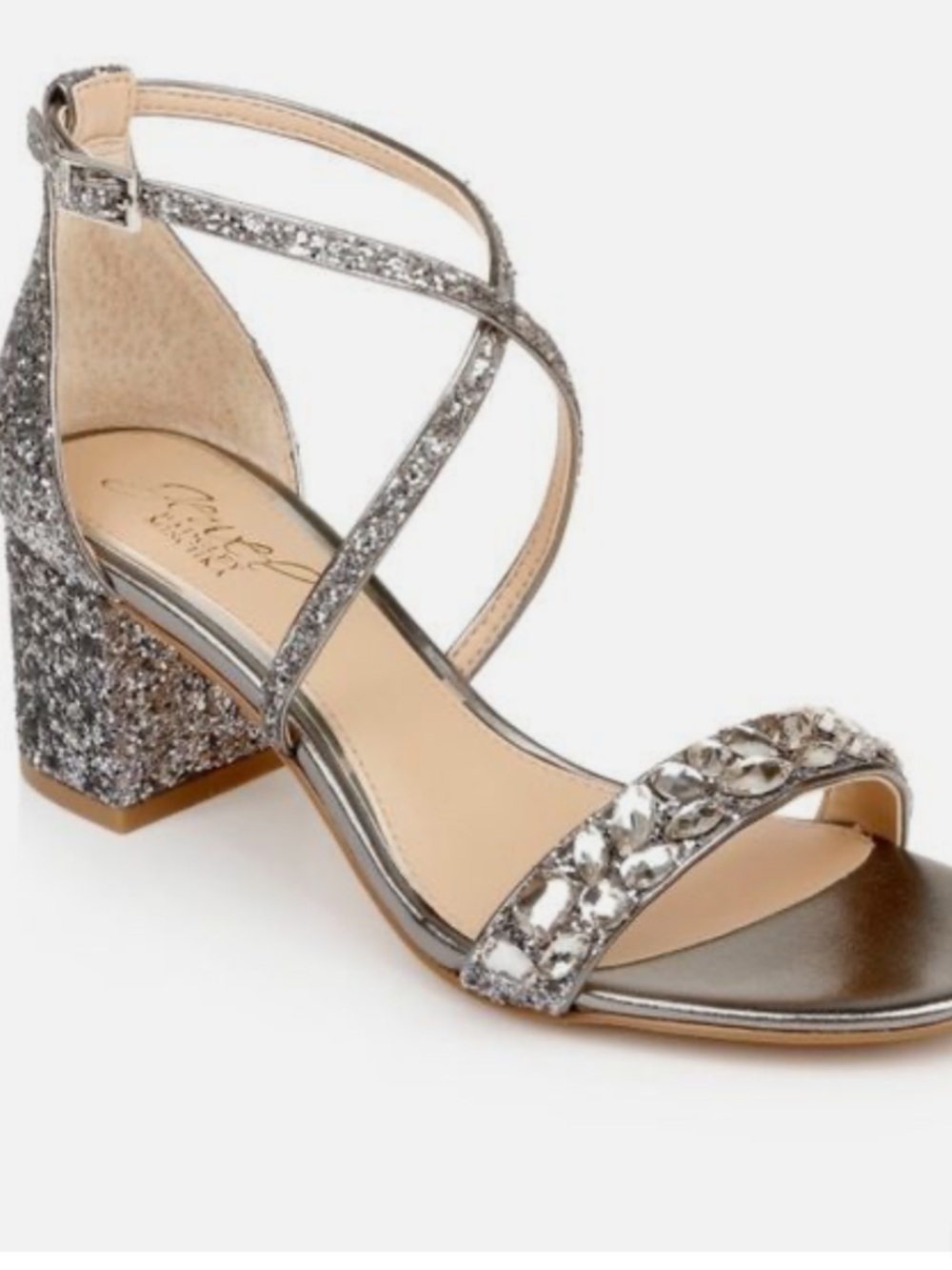 Badgley Mischka Silver Glitter Jewel Block Heel Sandal size 6.5